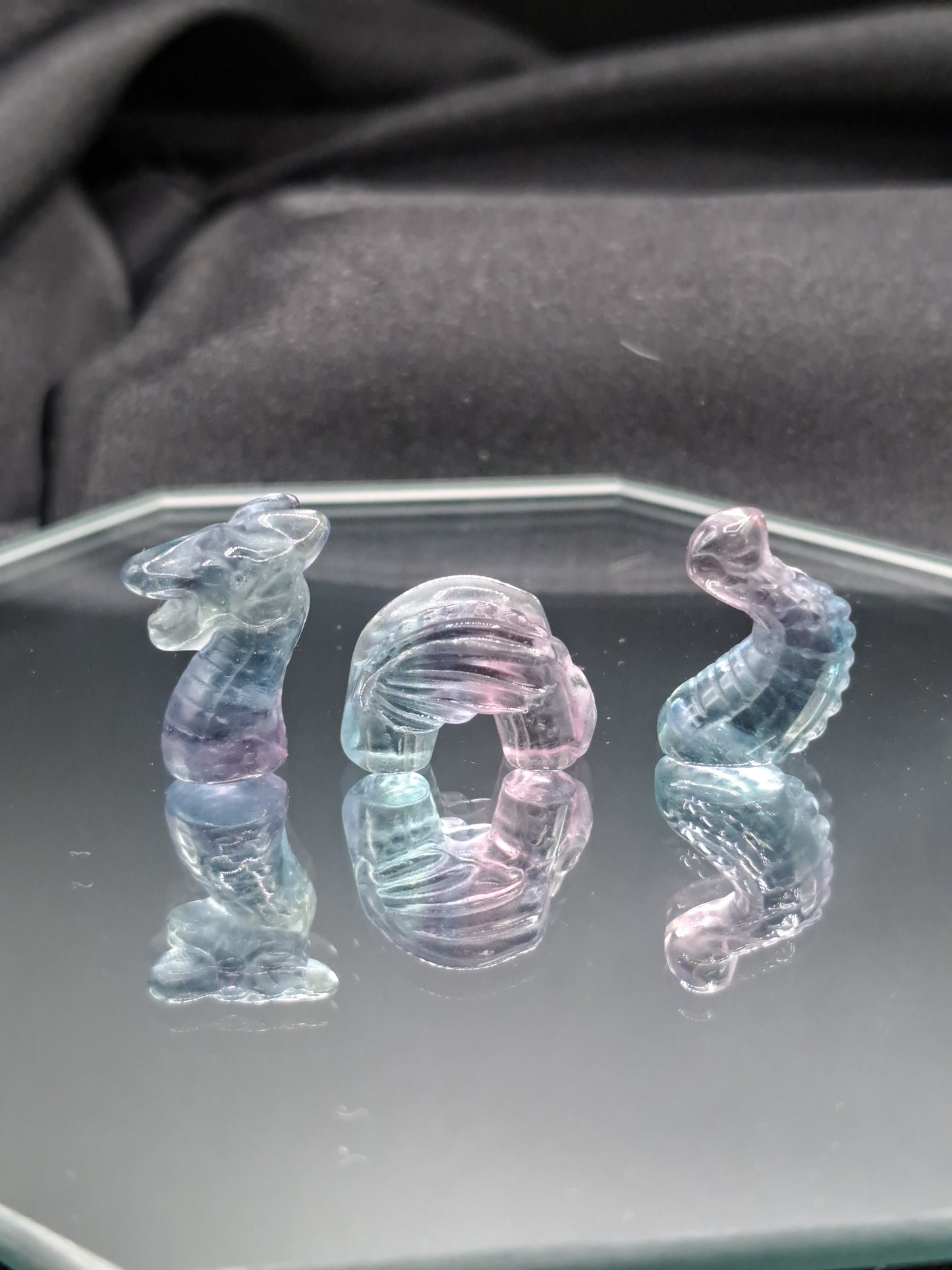 Rainbow Fluorite "Swimming" Dragon 3 piece set