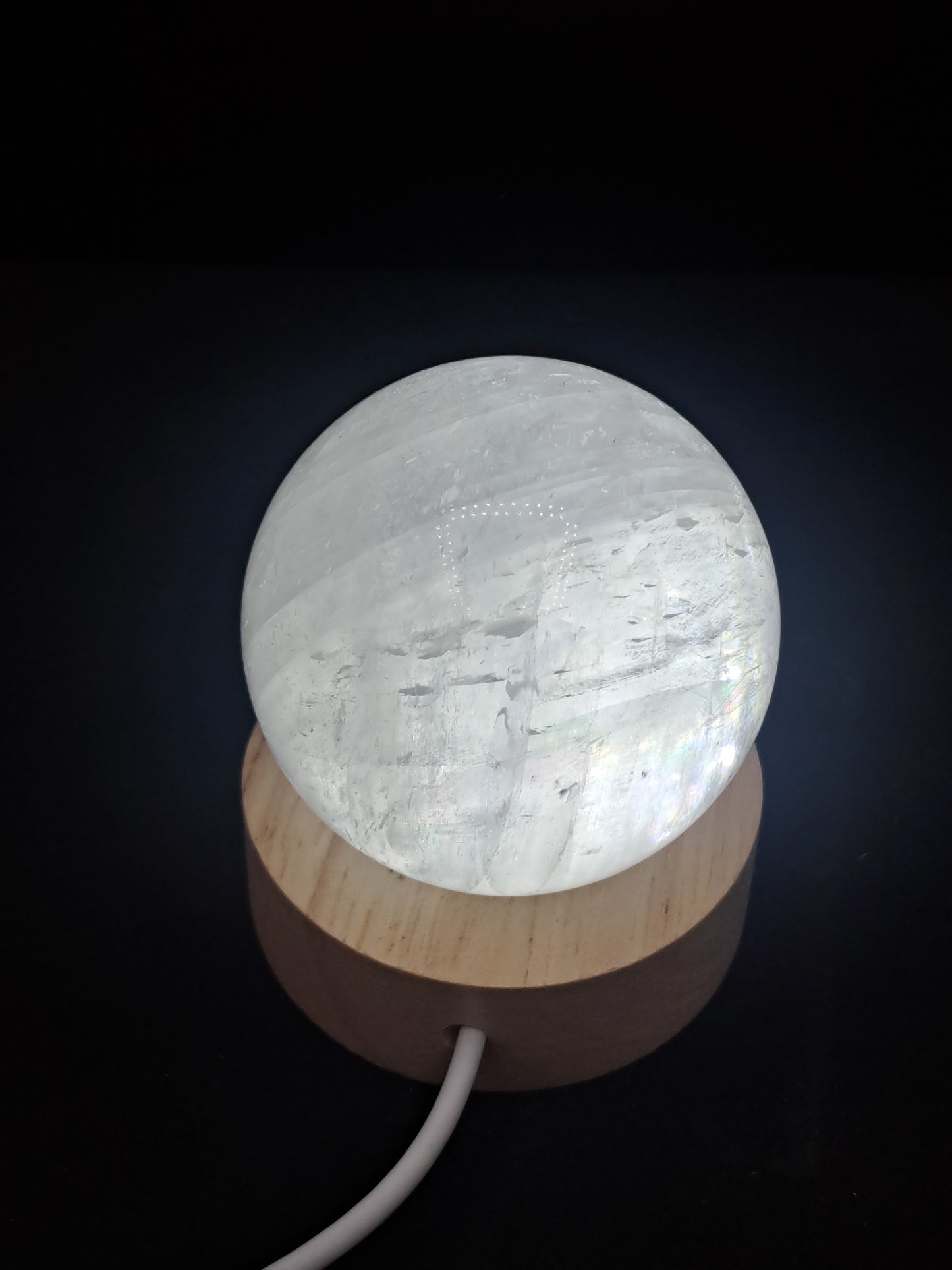 Light Up Wooden Sphere Holder Natural Brown - Clear