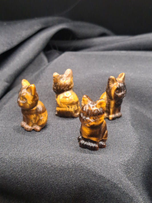 Tiger's Eye Sitting Cat Mini Carving