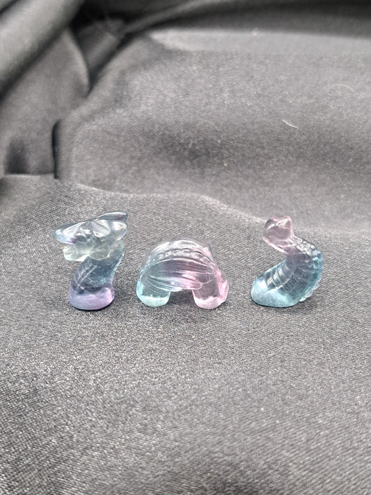 Rainbow Fluorite "Swimming" Dragon 3 piece set