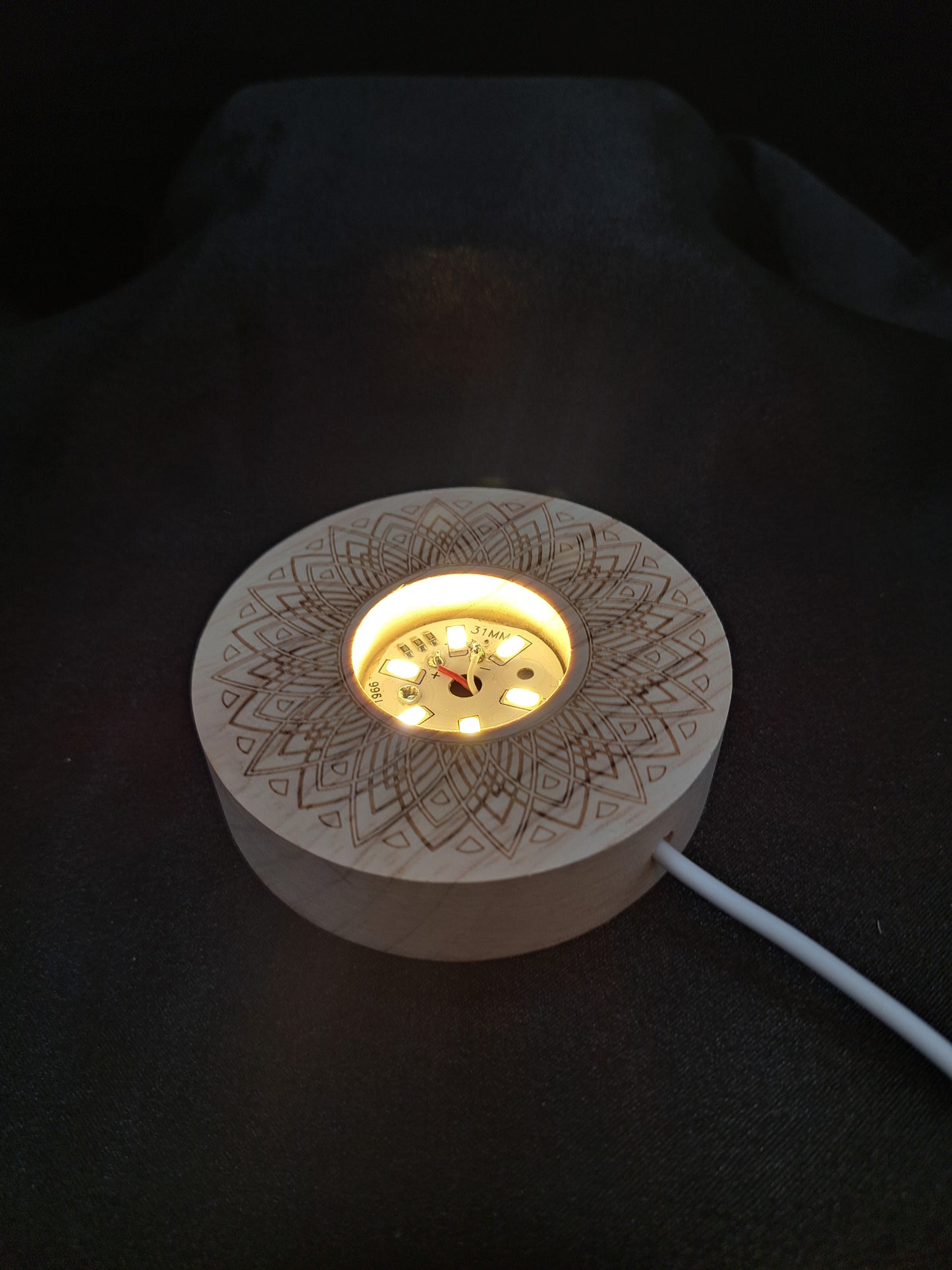 Light Up Wooden Sphere Holder Natural Brown - Clear