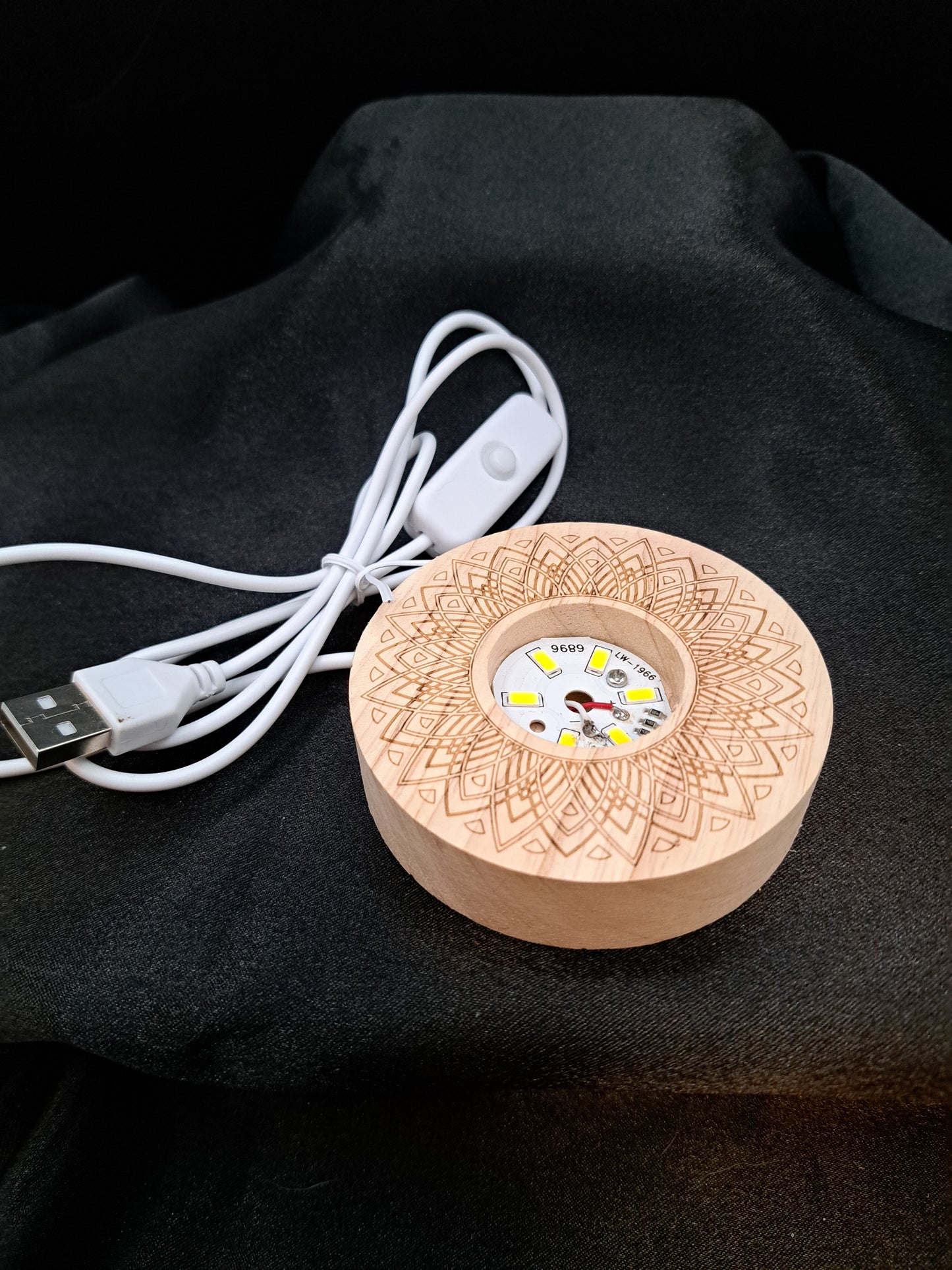 Light Up Wooden Sphere Holder Natural Brown - Clear
