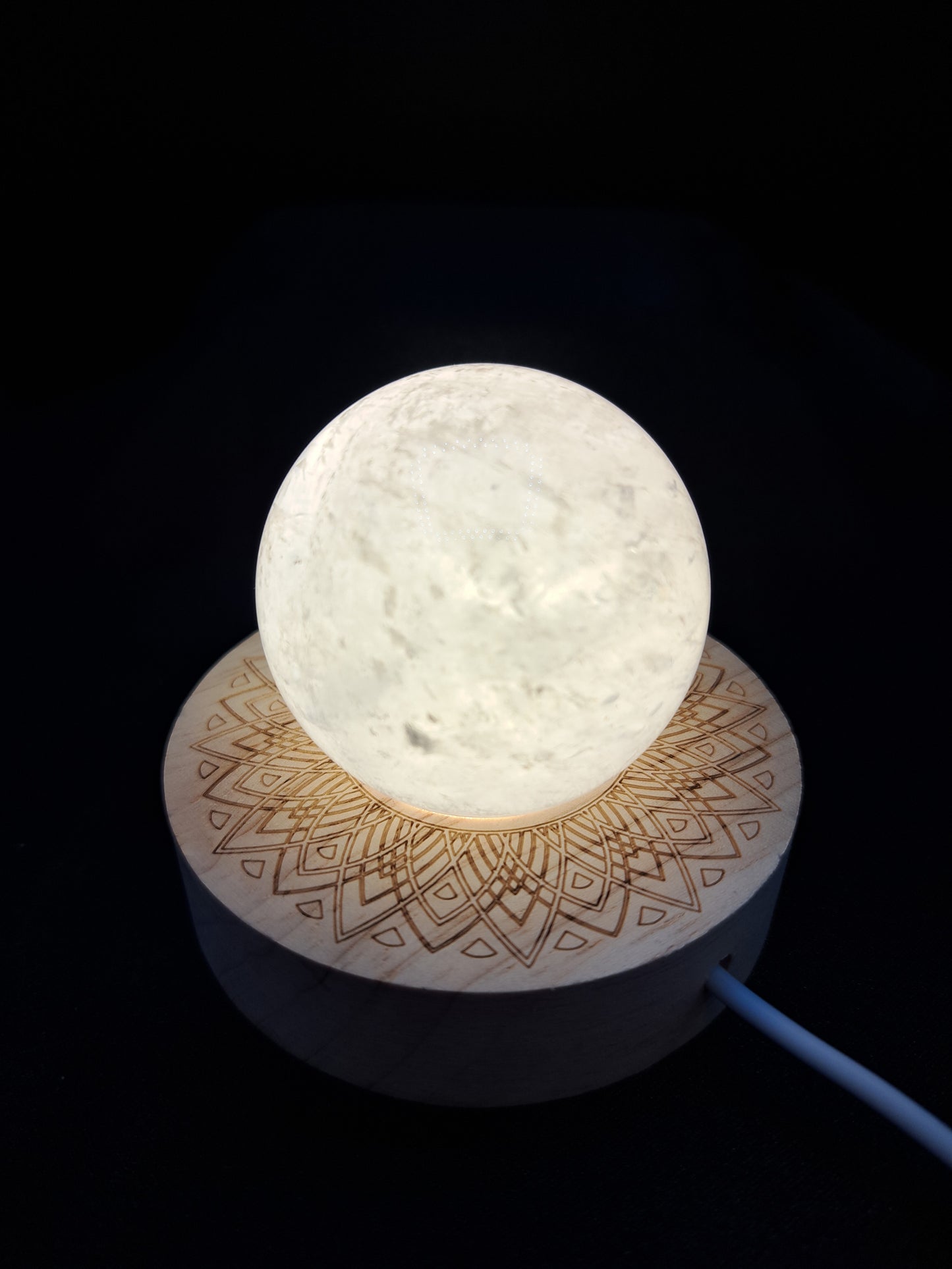Light Up Wooden Sphere Holder Natural Brown - Clear